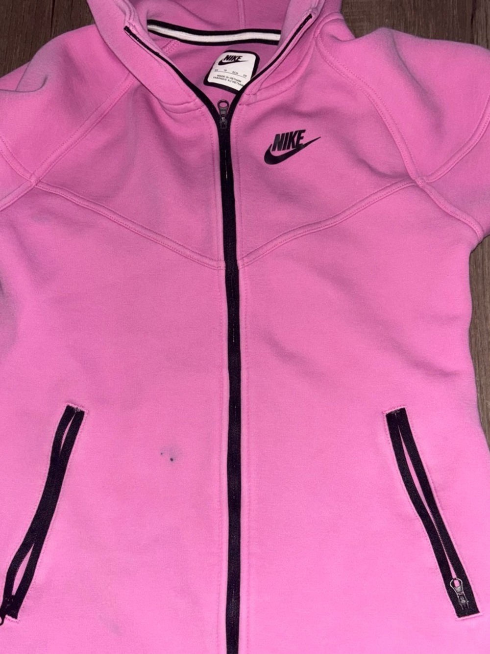 Nike Girls Pink Full-Zip Hooded Jacket with Black Trim